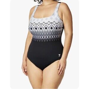 TYR Women's Baltic Stripe Aqua Controlfit Swimsuit(TAQBS7A), Size 10, Black, Gra
